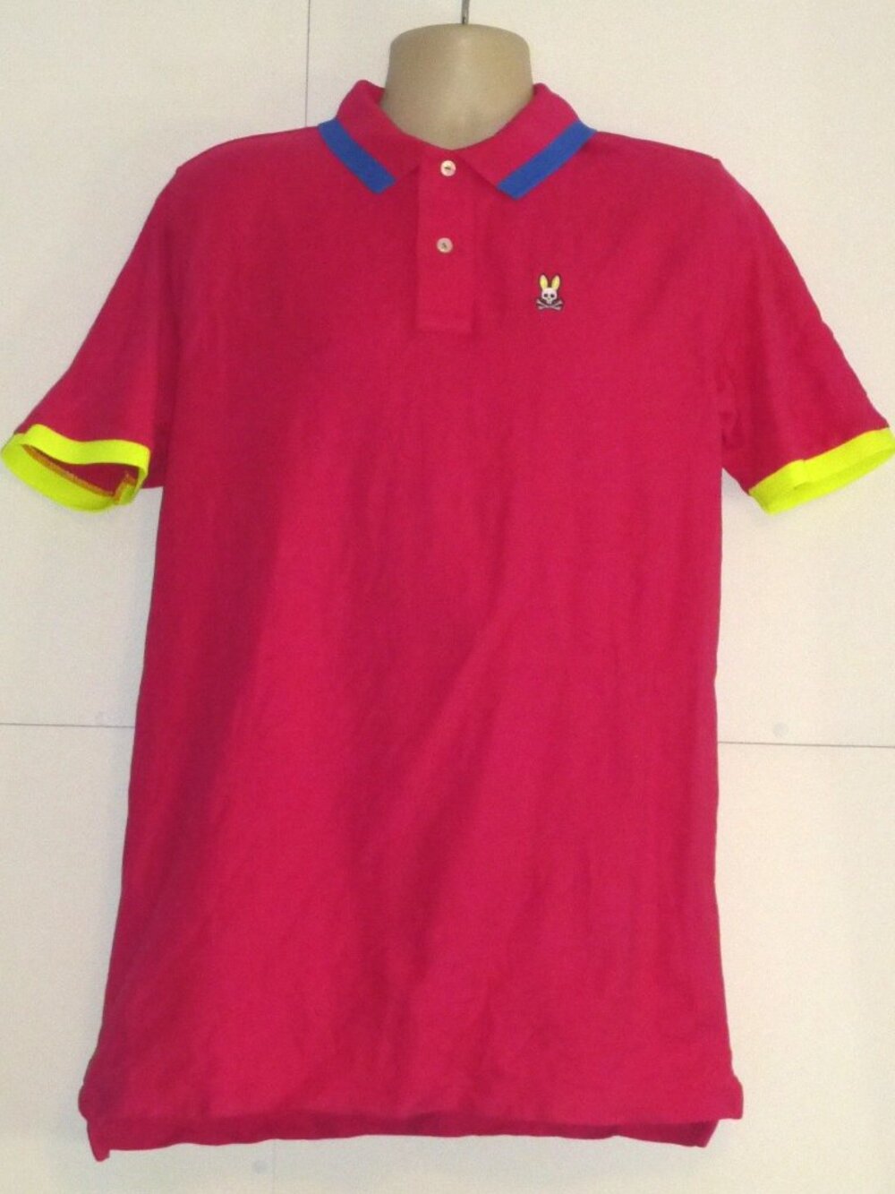 Psycho Bunny Hayfield Men's Polo Pink Raspberry Blue Yellow Size: 7 (XL)